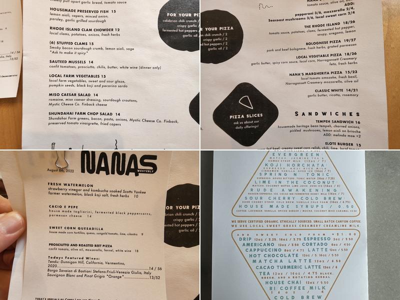 Nana's Westerly Menu