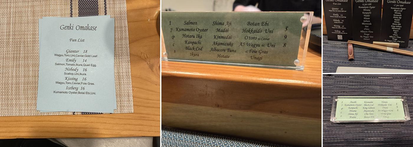 Genki omakase Menu