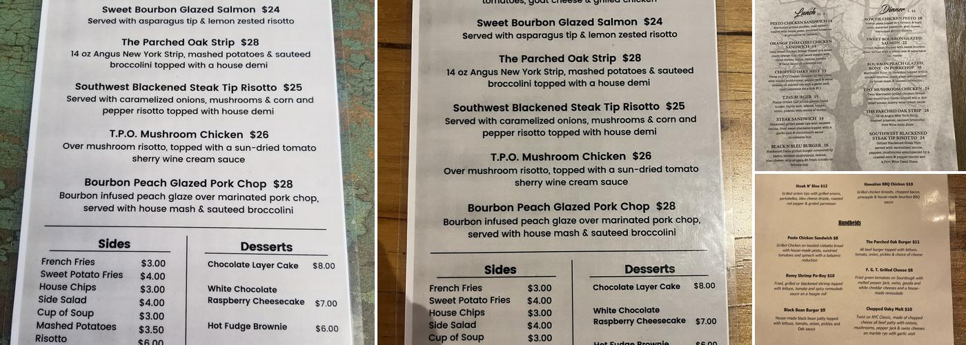 The Parched Oak Menu