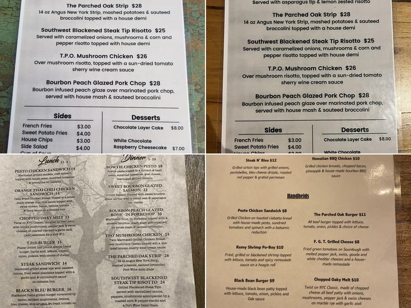 The Parched Oak Menu