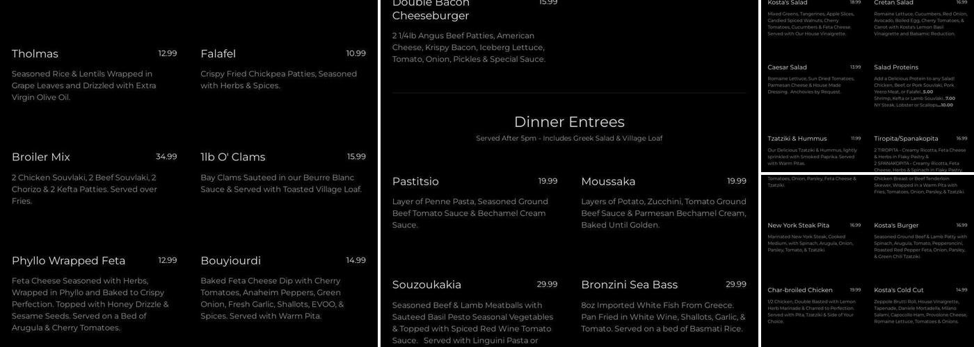 Kosta’s Taverna Menu
