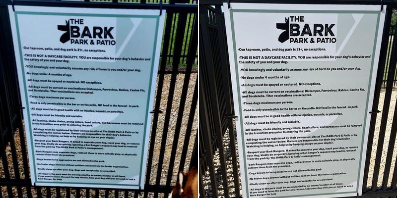 The BARk Park & Patio Menu