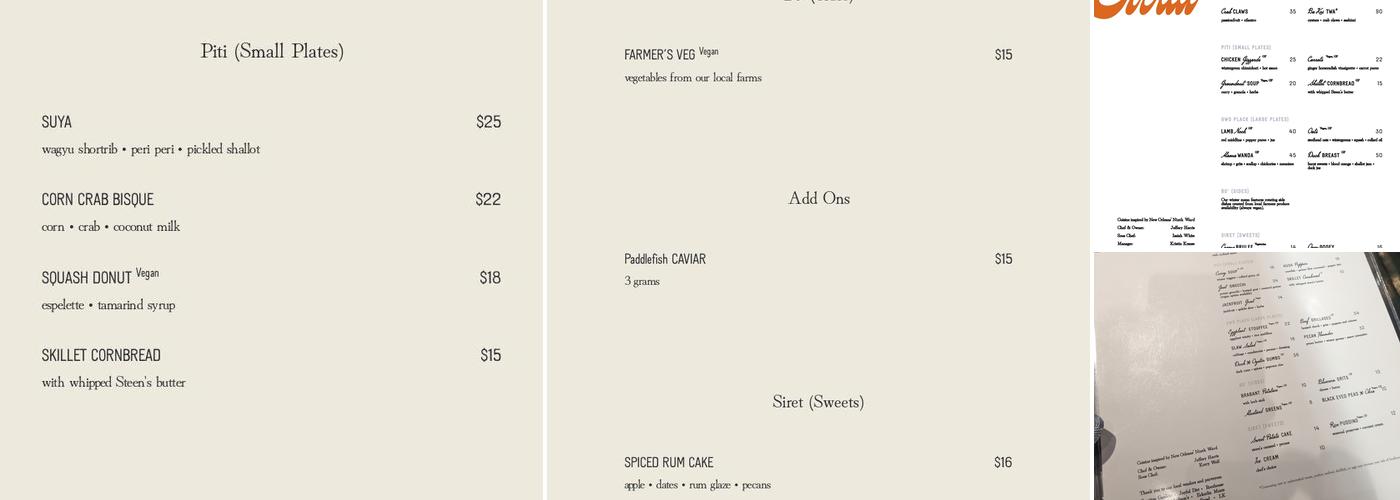 Nolia Kitchen Menu