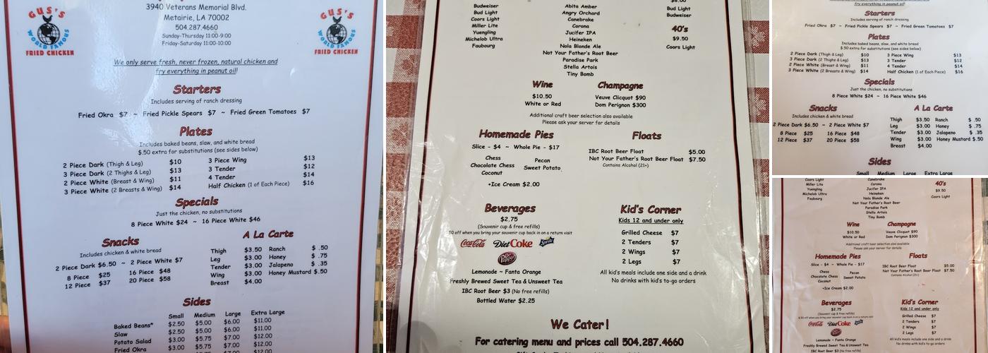 Gus's World Famous Fried Chicken Menu