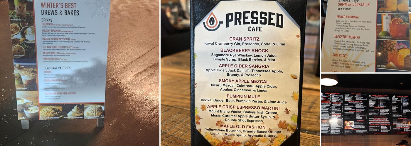 Pressed Cafe Menu