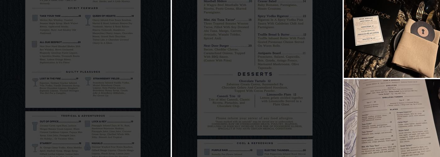 Next Door Speakeasy & Raw Bar Menu