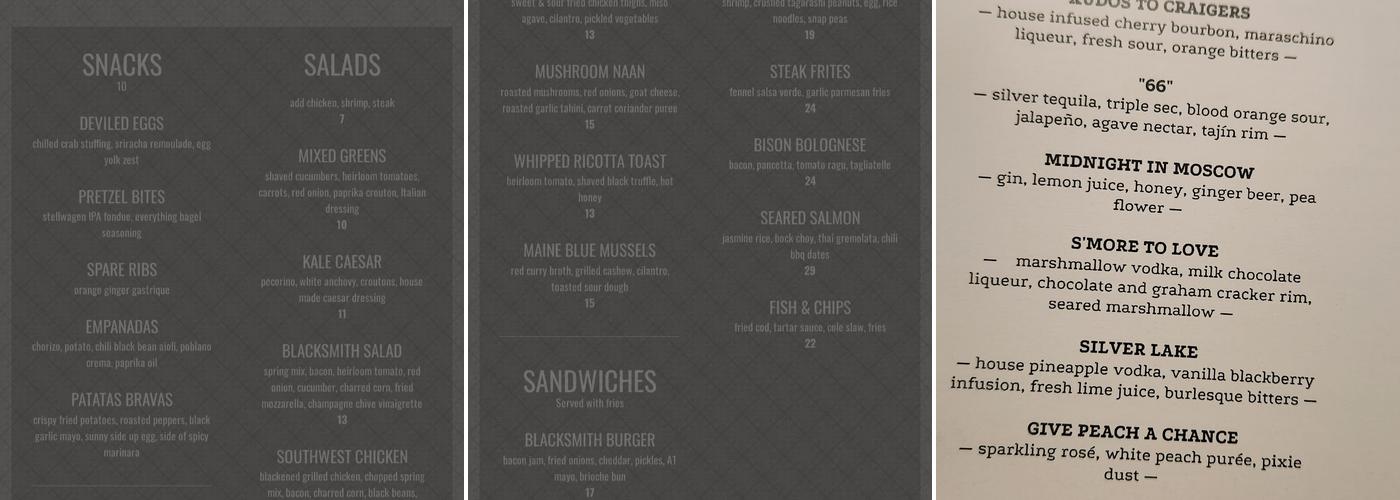 The Blacksmith Menu