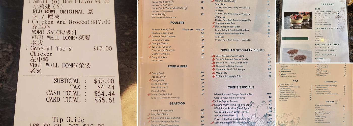 Red Bowl Menu