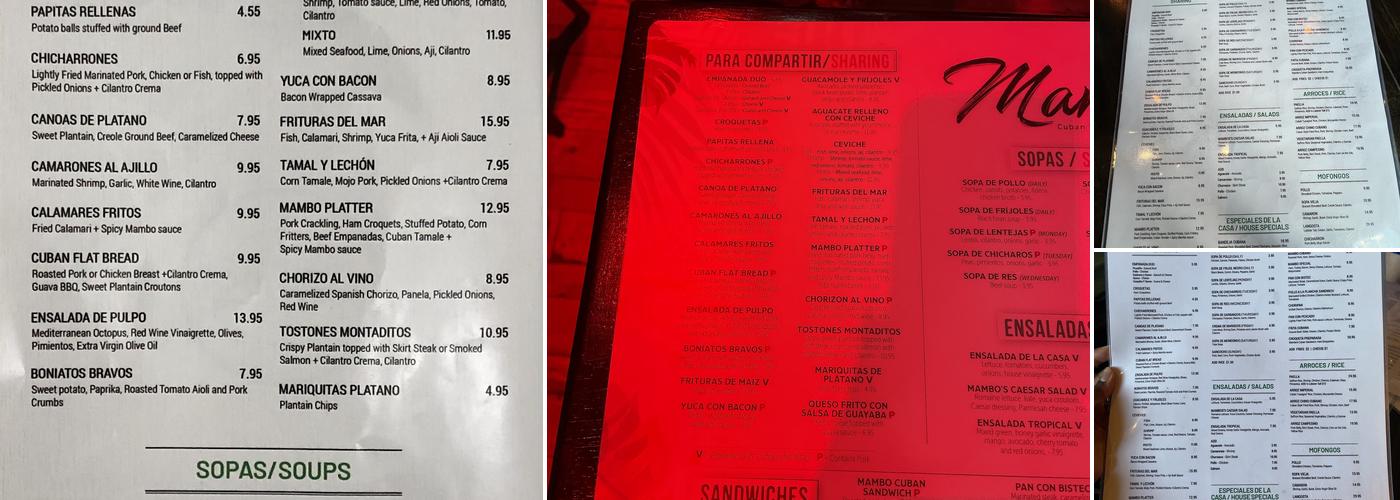 Mambo Cuban Restaurant & Lounge Menu