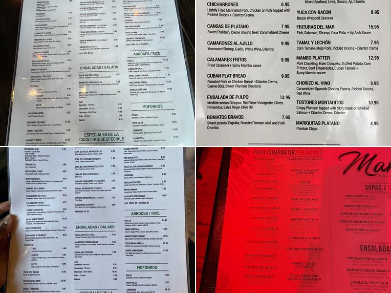 Mambo Cuban Restaurant & Lounge Menu