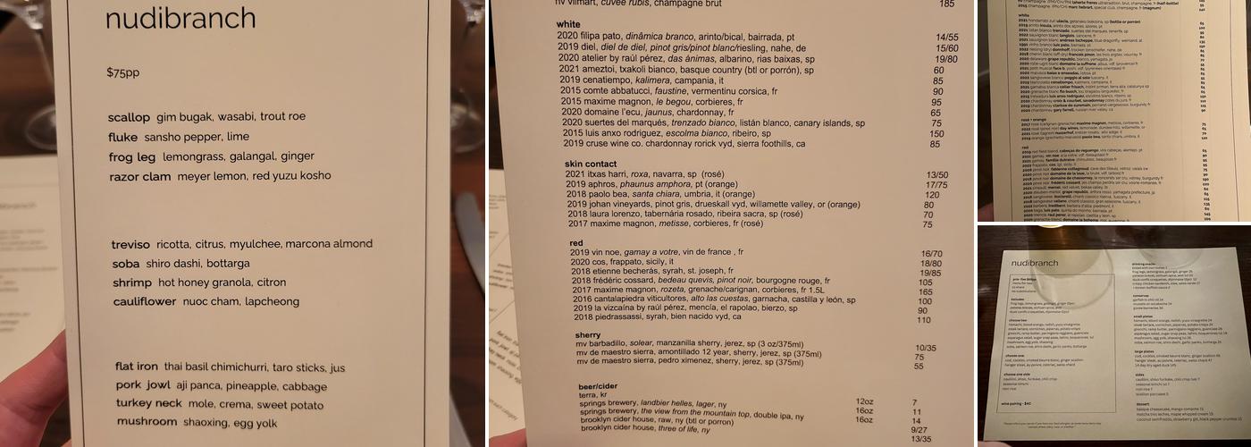 Nudibranch Menu