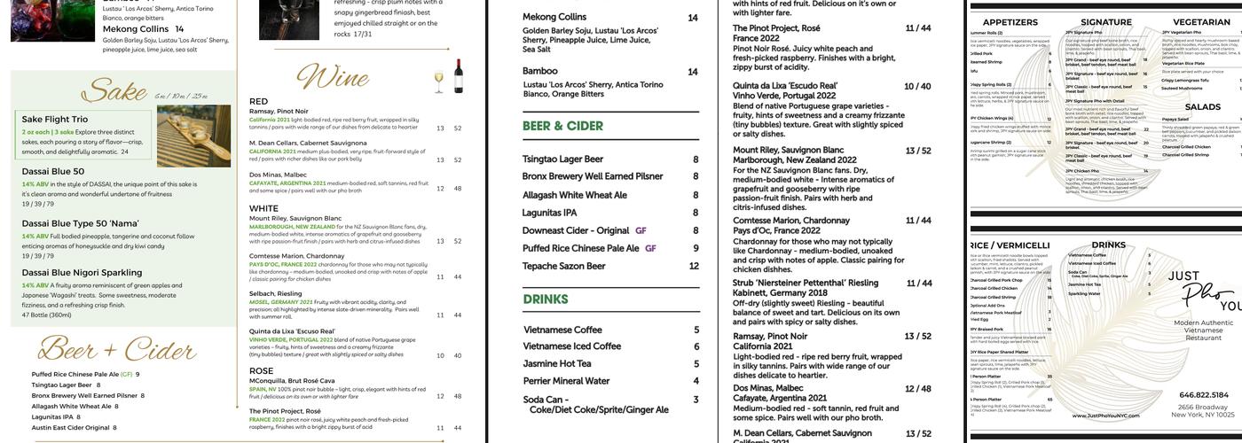 Just Pho You Menu