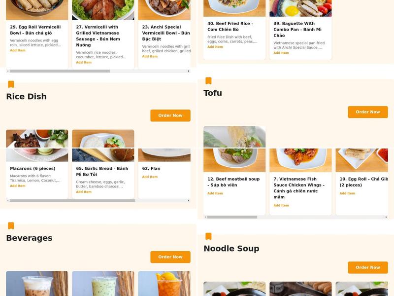 Anchi A La Carte Menu