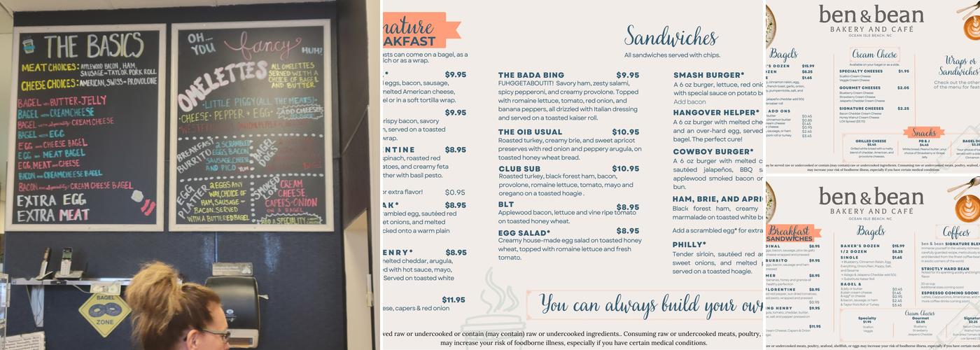 Ben & Bean Bakery and Café Menu