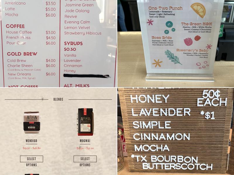 Avoca Coffee Roasters Menu