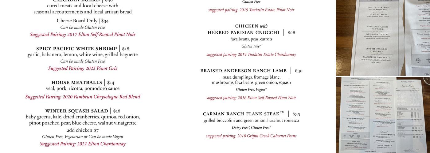 Willamette Valley Vineyards - Lake Oswego Menu