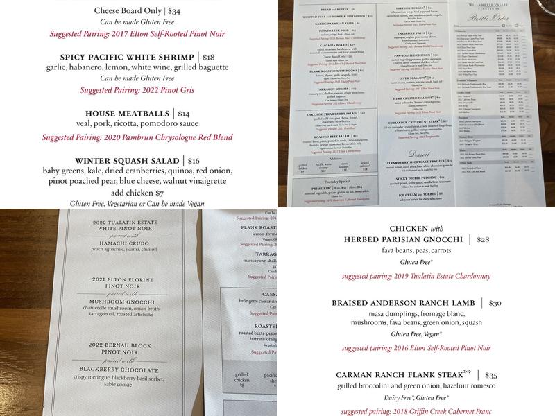 Willamette Valley Vineyards - Lake Oswego Menu