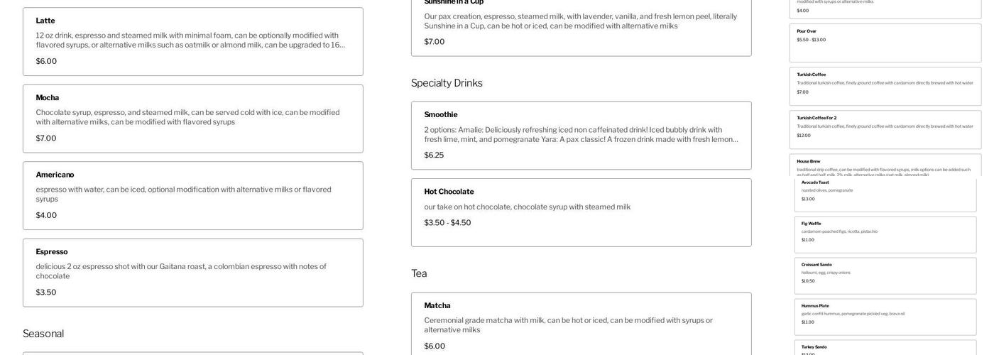 Pax & Beneficia Coffee - Grapevine Menu