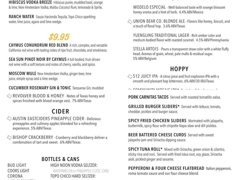 Thirsty Lion Menu