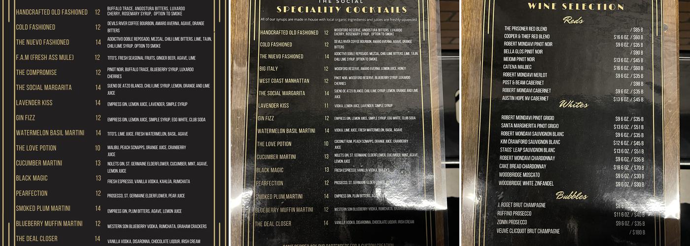 The Social Speakeasy Menu