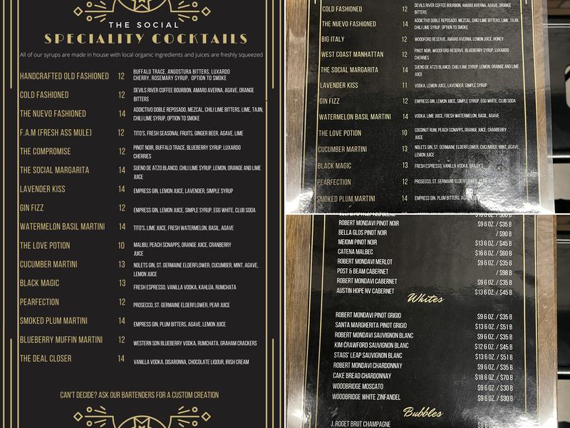 The Social Speakeasy Menu