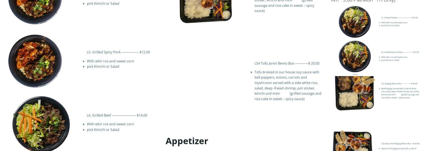 Seoul Tofu & Jjim Menu