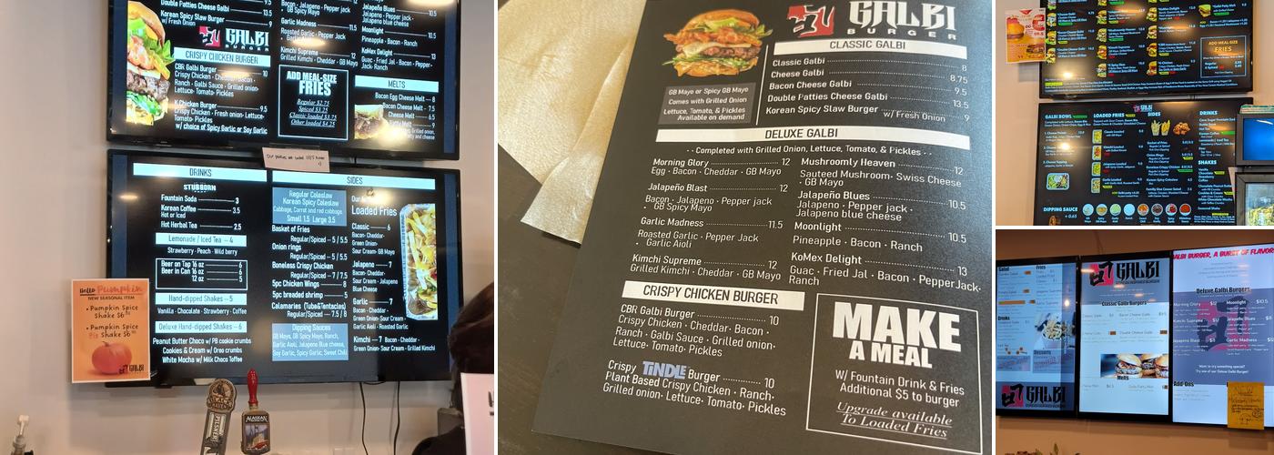 Galbi Burger Menu