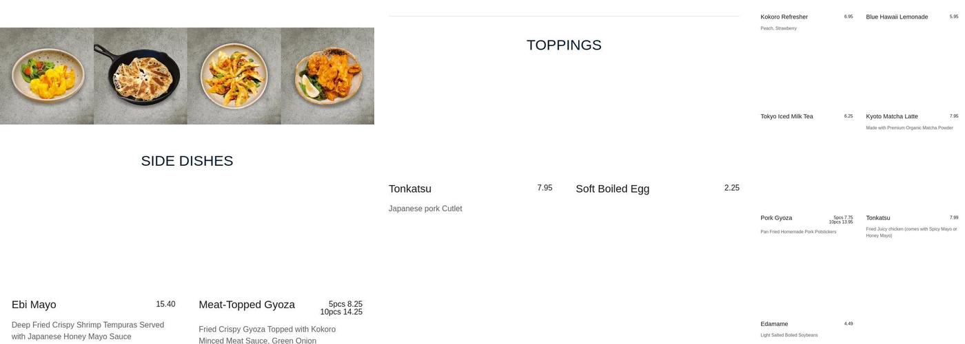 Kokoro Tokyo Mazesoba - Metrotown Menu