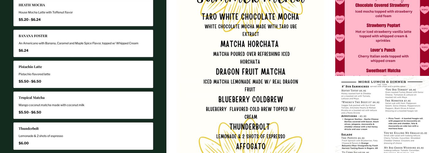 World's Best Java & Pies Menu