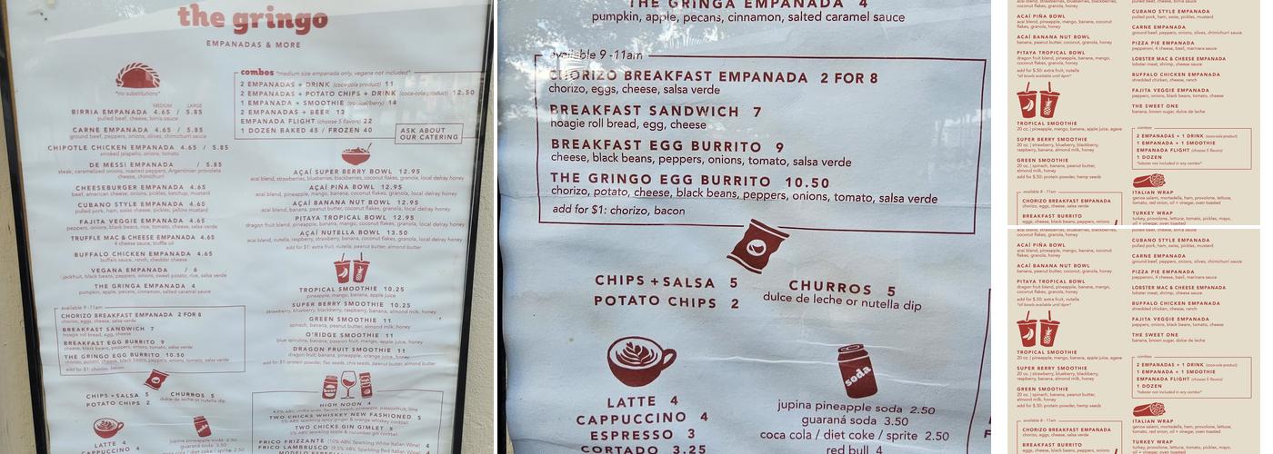 The Gringo Menu