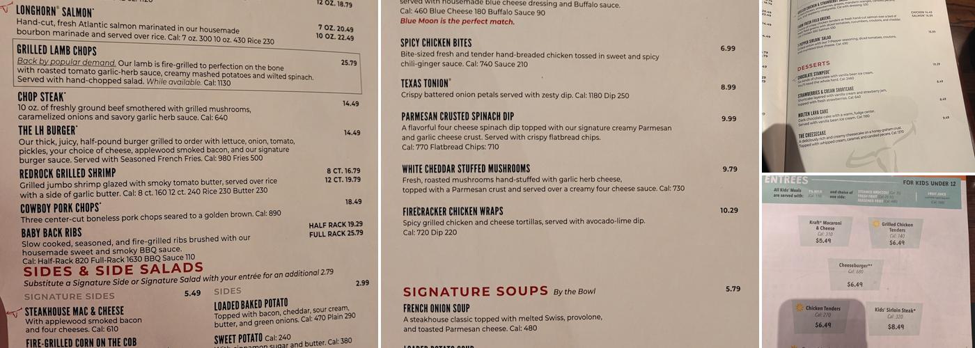 LongHorn Steakhouse Menu