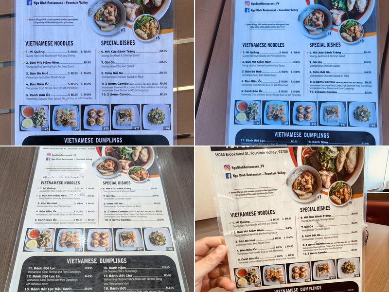 Ngu Binh 2 Restaurant Menu