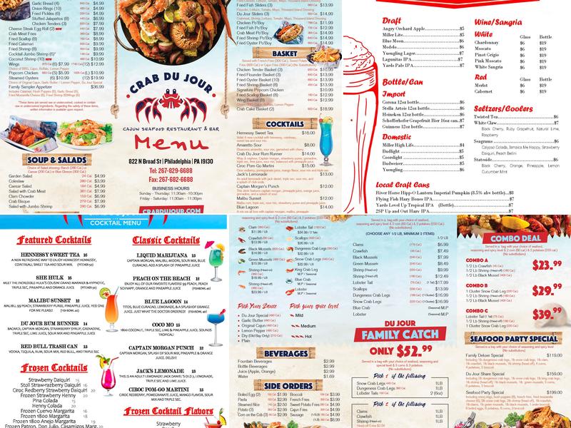 Crab Du Jour Xpress Cajun Seafood Menu