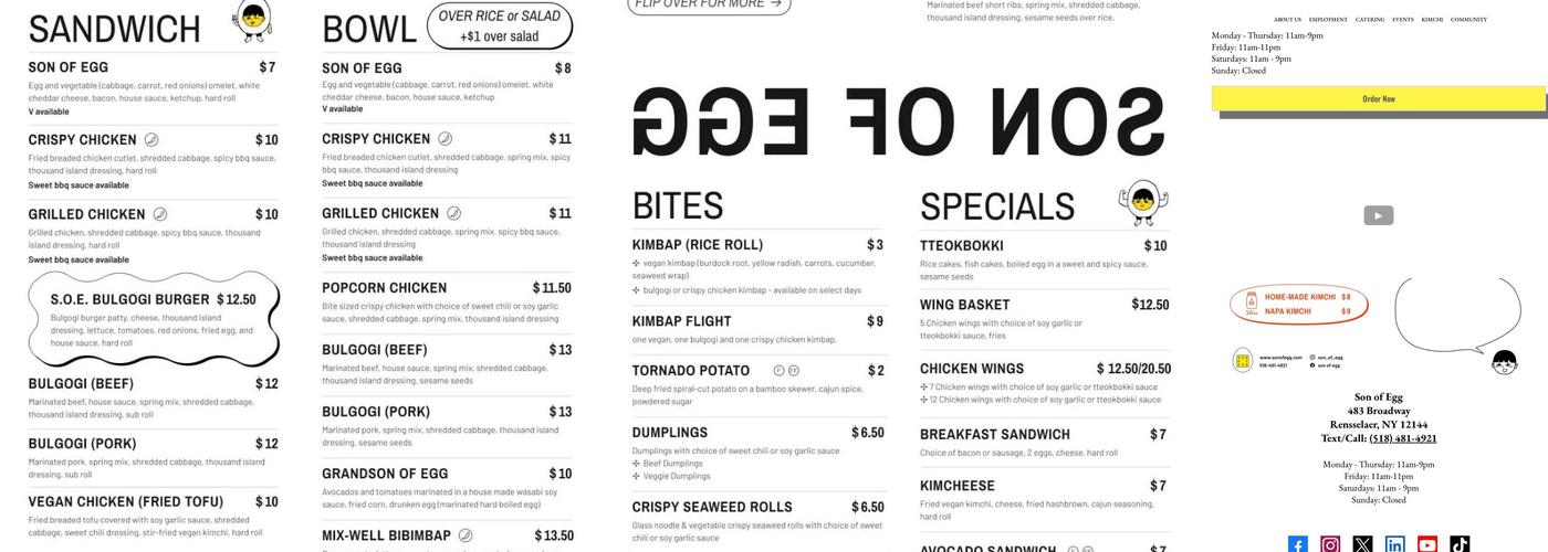 Son of Egg Menu