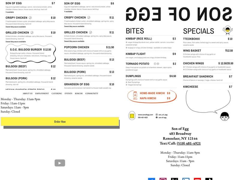 Son of Egg Menu