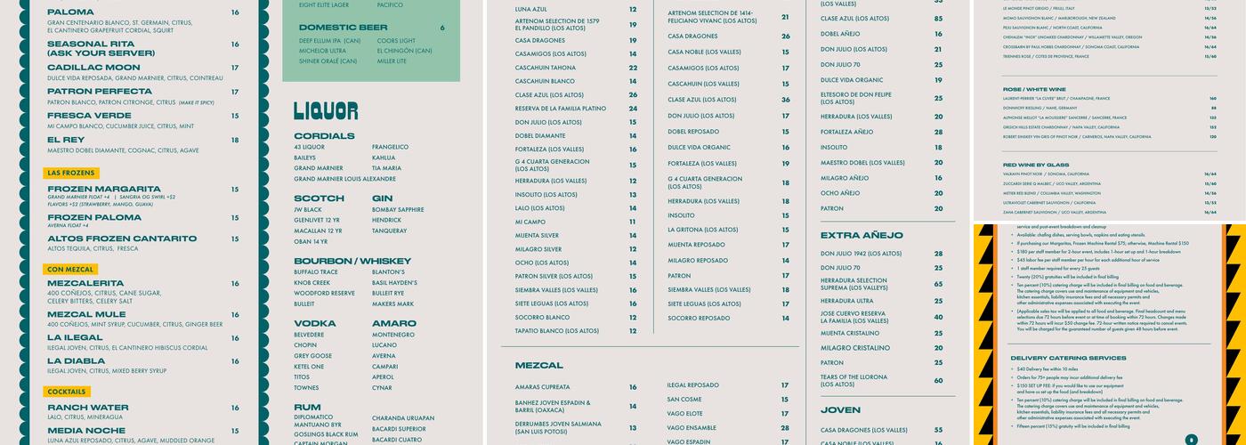 Odelay Tex-Mex Menu