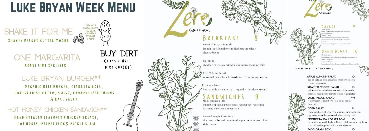 Zero Cafe & Market Menu