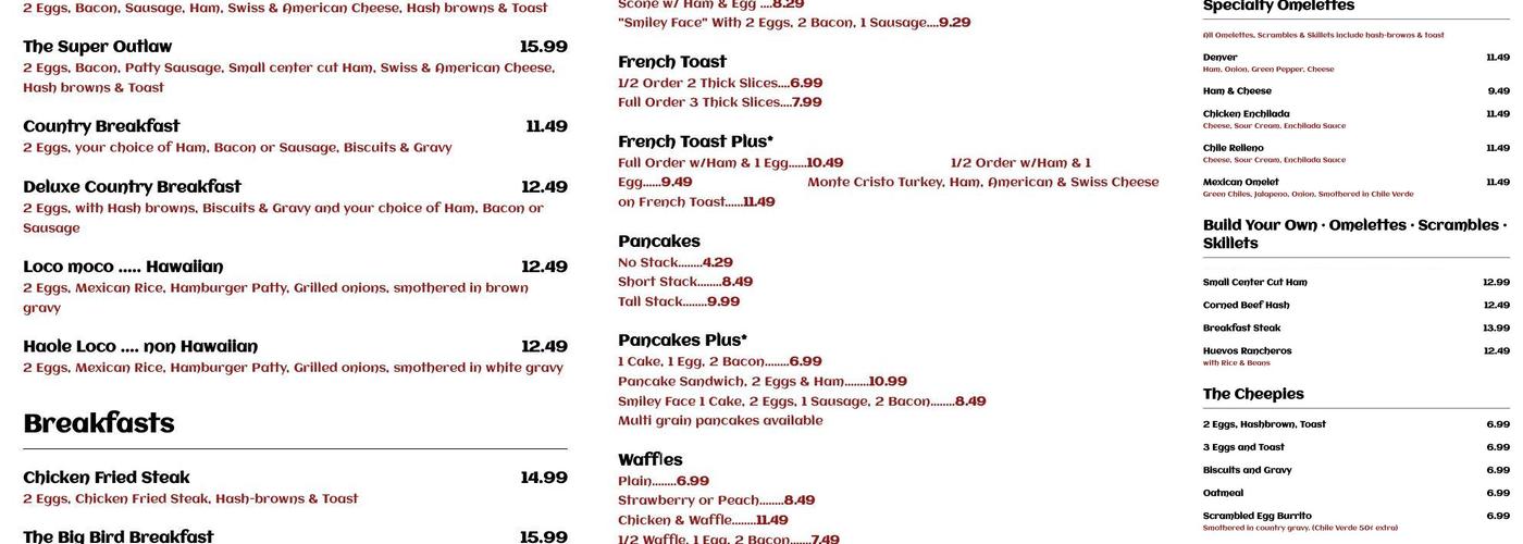 Virgs Restaurant Menu