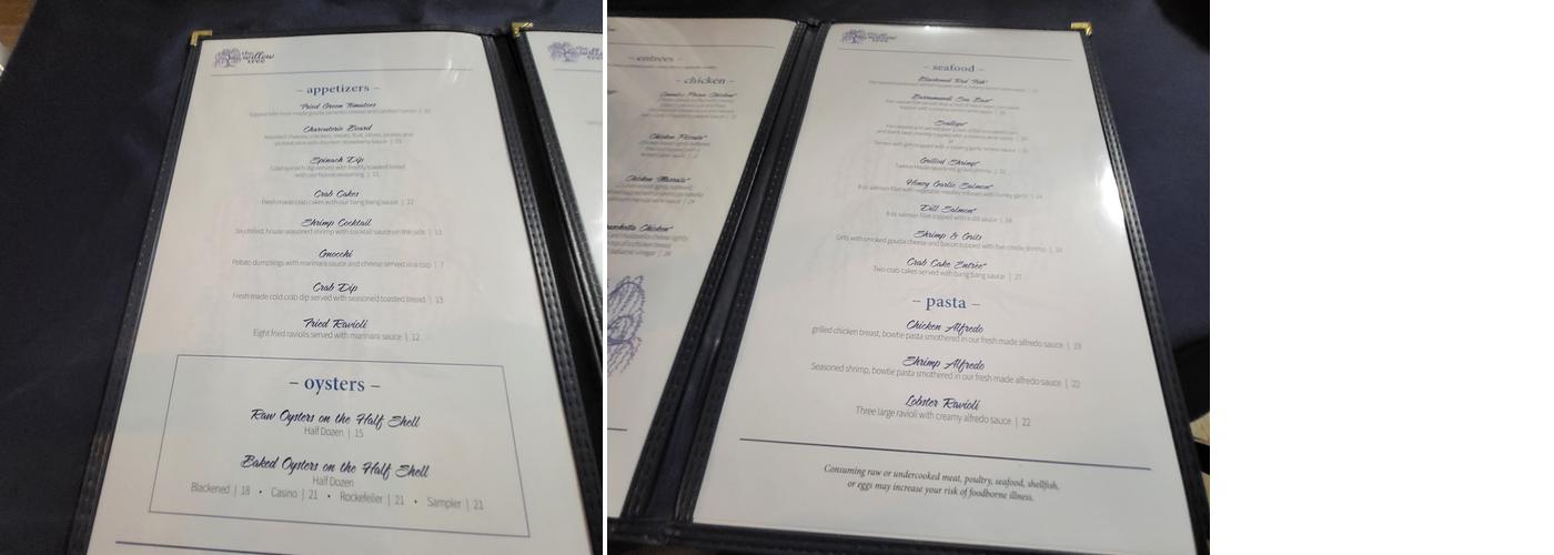 The Willow Tree Menu