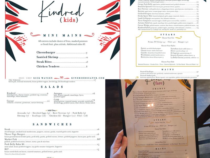 Kindred Menu