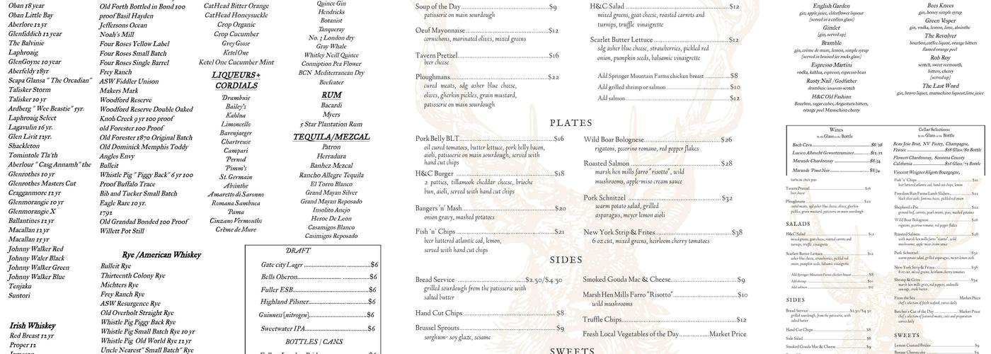 Hart And Crown Tavern Menu