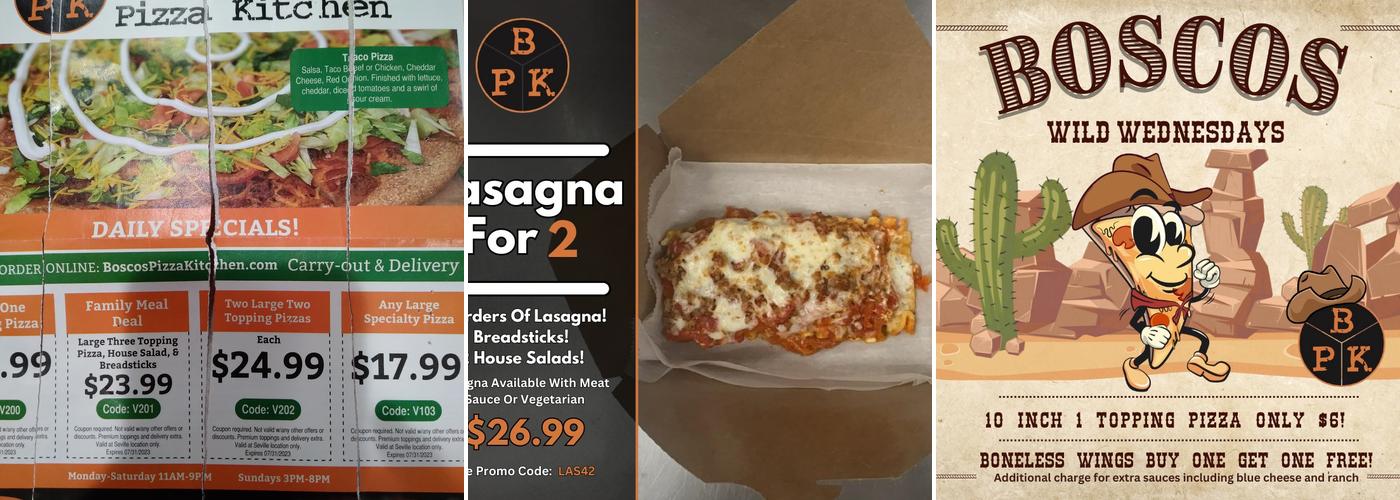 Boscos Pizza Kitchen Menu