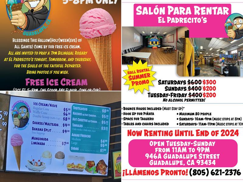 El Padrecito’s Ice Cream Shop Menu