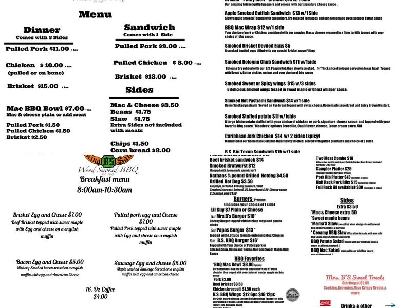 B.S. Smoking Sauces & BBQ Menu