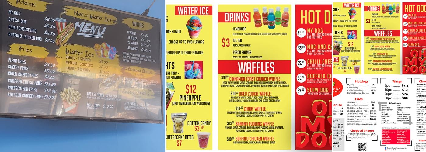 Macon Water Ice Menu
