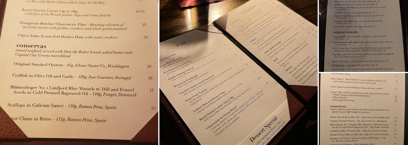 Ginger Rabbit Jazz Lounge Menu