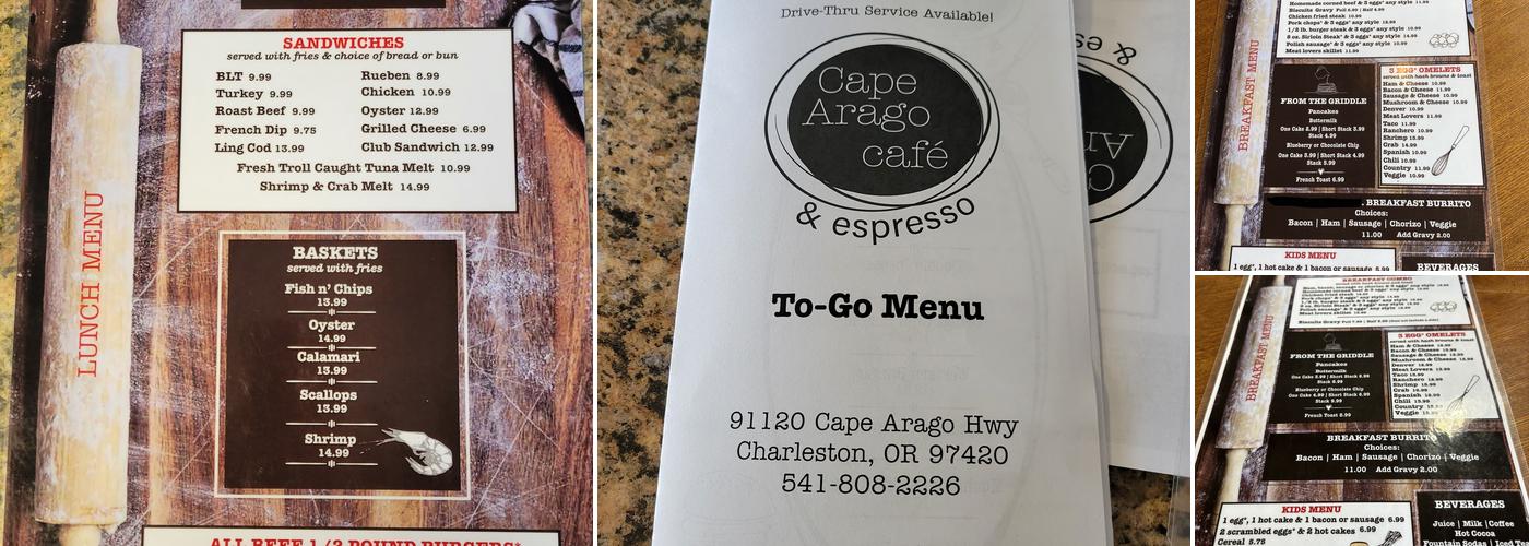Cape arago cafe & espresso Menu