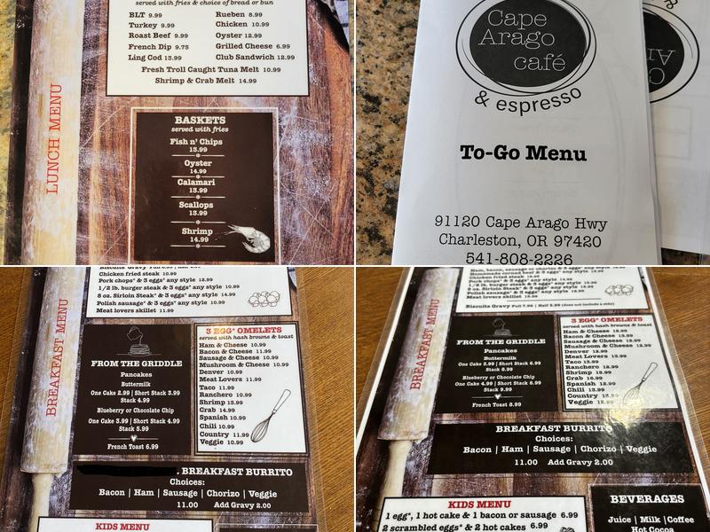 Cape arago cafe & espresso Menu