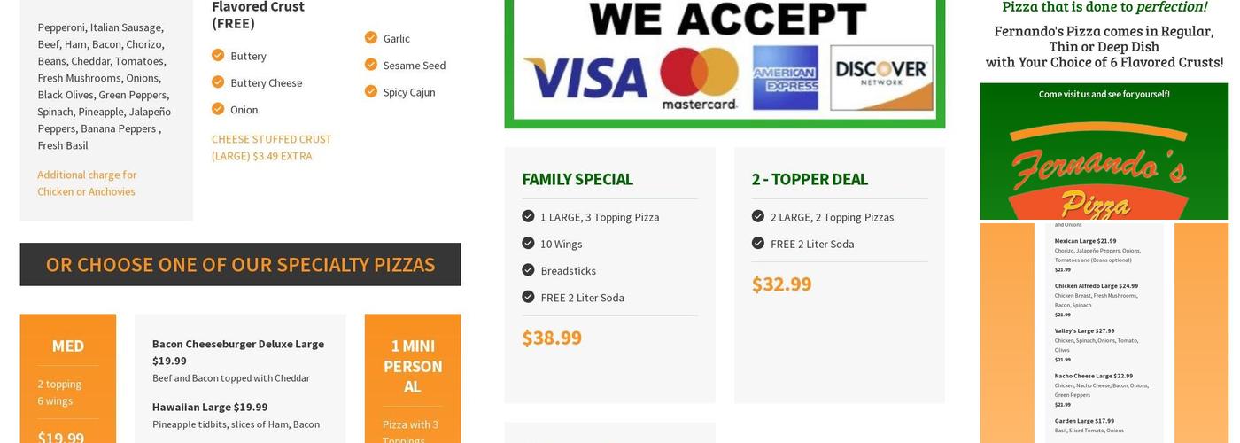 Fernando's Pizza Menu