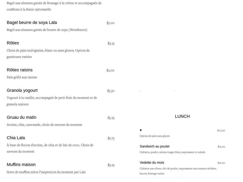 Café Lala Menu